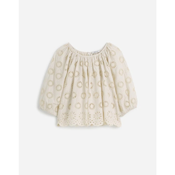 Madewell Tops - NWT Madewell Embroidered Shirred Puff-Sleeve Top in white size small NV195
